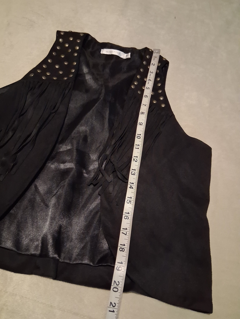 MINKPINK Black Faux Suede Fringe Vest with Stud Details - Picture 4 of 6